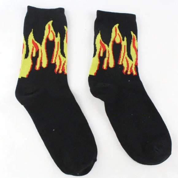 Red Yellow Flaming Black Unisex Socks - Picture 1 of 1